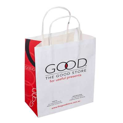 ซื้อ ถุงช้อปปิ้งกระดาษคราฟท์สีขาวพิมพ์แบบกำหนดเองพร้อมที่จับกระดาษบิด online manufacture