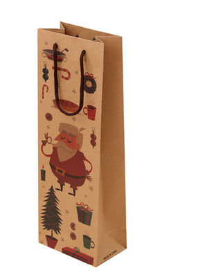 ถุงของขวัญไวน์กระดาษคราฟท์สีน้ำตาลพิมพ์แบบกำหนดเองพร้อมผ้าฝ้ายจับจำนวนมาก